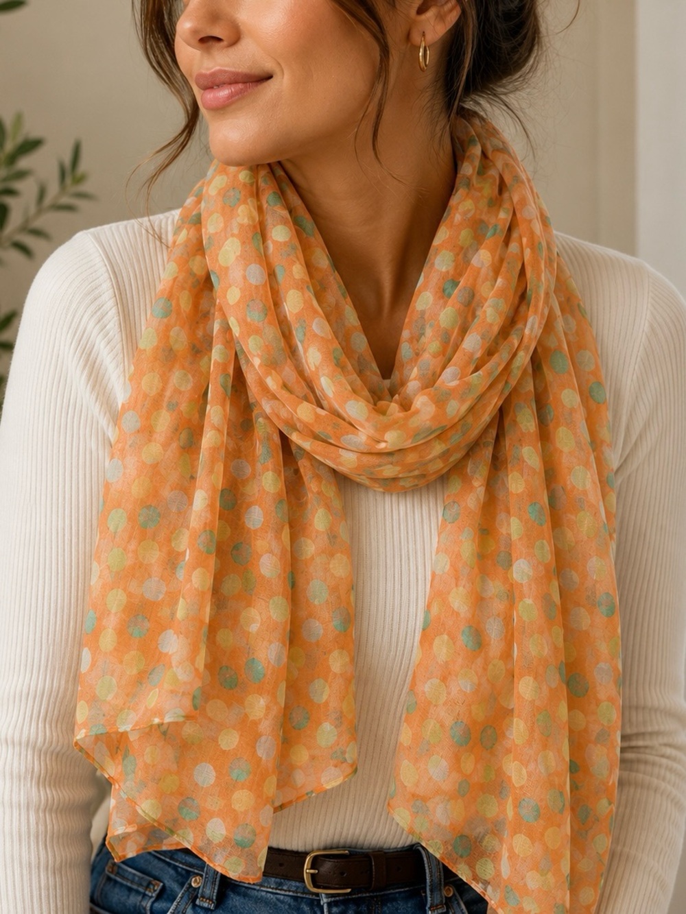 Source Unknown Orange Polka Dot Wrap Scarf